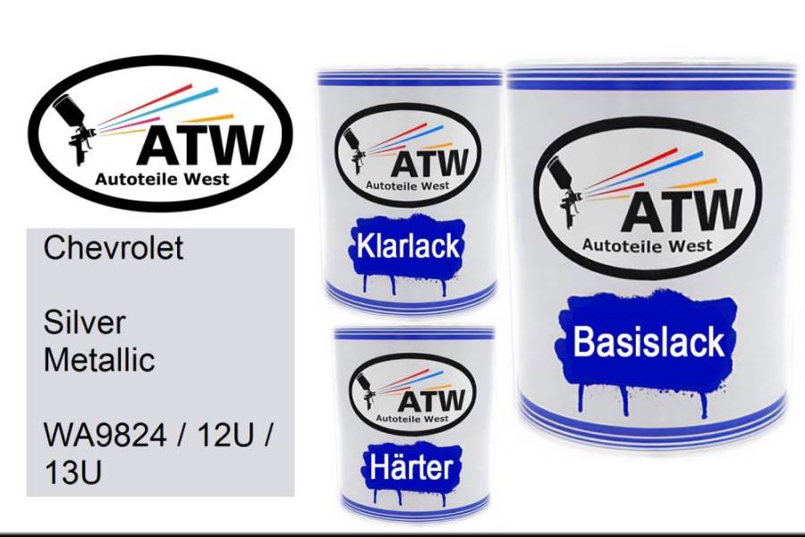 Chevrolet, Silver Metallic, WA9824 / 12U / 13U: 1L Lackdose + 1L Klarlack + 500ml Härter - Set, von ATW Autoteile West.